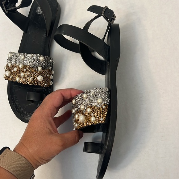 FREE PEOPLE SUN PEAKS EMBELLISHED SANDALS BLACK 38=8 - Picture 10 of 16